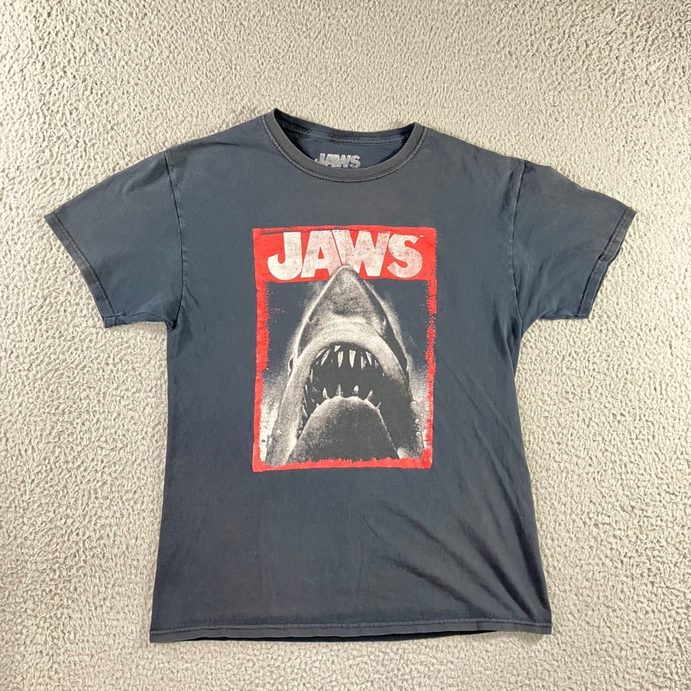 Jaws Graphic T Shirt Men M Black Movie Poster Great White Shark Retro Classic